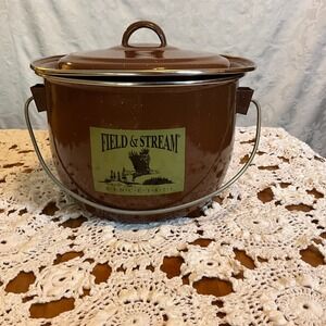Field & Stream Brown Enamel Pot with Lid Camping Cookware Pot